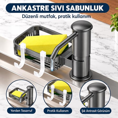 Valkyrie Tezgah Üstü Ankastre Sıvı Sabunluk Pompası 360° Döner Paslanmaz Sabun Dispenseri Siyah