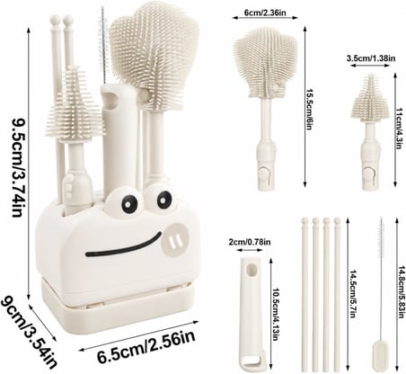 Valkyrie 8 Parça Silikon Biberon Temizleme Fırça Seti Kurutma Standlı Emzik Pipet Şişe Beyaz
