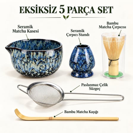 Valkyrie 5 Parça Matcha Seti Chasen Bambu Çırpıcı Chashaku Kaşık Chawan Kase ve Stand M663