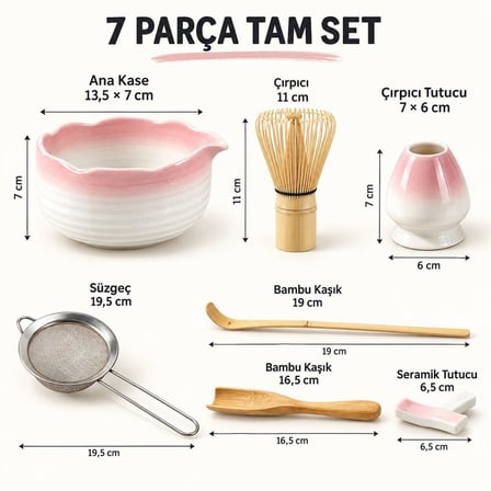 Valkyrie 7 Parça Matcha Seti Chasen Çırpıcı Chawan Kase Chashaku Kaşık Süzgeç ve Stand