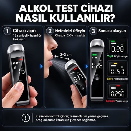 Valkyrie Dijital Alkol Test Cihazı Şarjlı Type-C Temassız Nefes Ölçer LED Ekranlı Taşınabilir