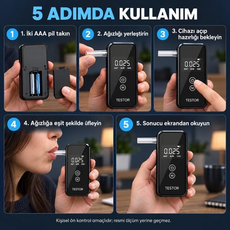 Dijital Alkol Test Cihazı 8 Ağızlıklı Hafızalı LCD Ekranlı 2 AAA Pilli Taşınabilir Alkolmetre