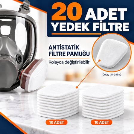 Valkyrie Profesyonel Tam Yüz Gaz Maskesi Çift Filtreli 20 Yedek Filtreli Ayarlanabilir Koruyucu Maske