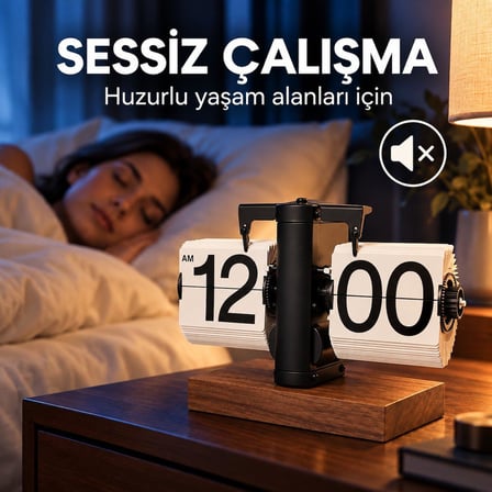 Retro Yapraklı Masa Saati Ahşap Tabanlı Sessiz Mekanizmalı Flip Clock Ev Ofis Kafe Dekoratif Saat Byz