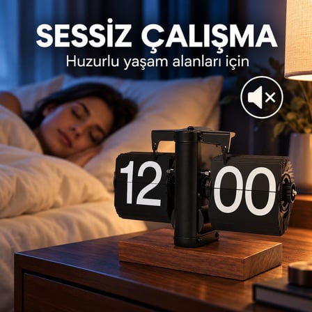 Retro Yapraklı Masa Saati Ahşap Tabanlı Sessiz Mekanizmalı Flip Clock Ev Ofis Kafe Dekoratif Saat Syh