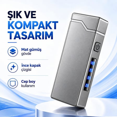 Valkyrie X9 USB Şarjlı Elektronik Ark Çakmak Pil Göstergeli Alevsiz Rüzgara Dayanıklı Gümüş