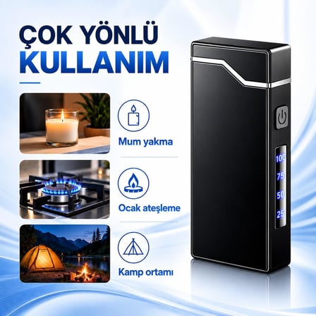 Valkyrie X9 USB Şarjlı Elektronik Ark Çakmak Pil Göstergeli Alevsiz Rüzgara Dayanıklı Siyah