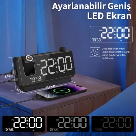 Valkyrie Projeksiyonlu Dijital Alarm Saat Dahili Bataryalı LED Ekranlı USB Şarj Çıkışlı