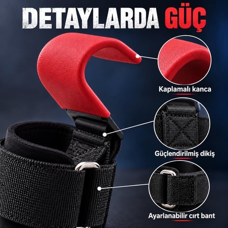 Valkyrie 2’li Ağırlık Kaldırma Kancası Bilek Destekli Güç Antrenmanı Fitness Strap Kırmızı