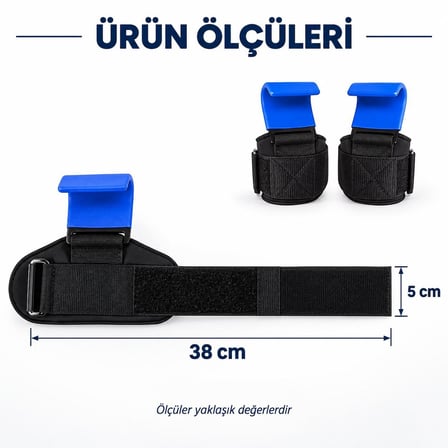 Valkyrie 2’li Ağırlık Kaldırma Kancası Bilek Destekli Güç Antrenmanı Fitness Strap Mavi