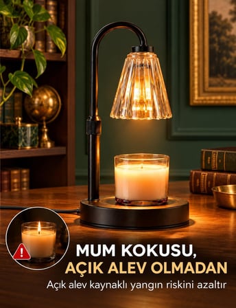 Valkyrie Oluklu Cam Başlıklı Mum Isıtma Lambası Zaman Ayarlı 4 Kademeli Işık 2 Ampullü