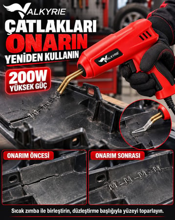 Valkyrie 200W Plastik Kaynak Makinesi 1000 Zımba Uçlu Çantalı Tamir Seti Düzleştirme Başlıklı