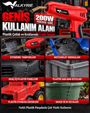 Valkyrie 200W Plastik Kaynak Makinesi 1000 Zımba Uçlu Çantalı Tamir Seti Düzleştirme Başlıklı