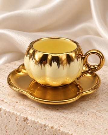 Valkyrie 6 Kişilik Krem Gold Balkabağı Model Türk Kahvesi Fincan Takımı 12 Parça 80 ml Çeyizlik Krem
