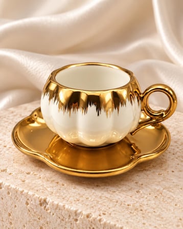 Valkyrie 6 Kişilik Beyaz Gold Balkabağı Model Türk Kahvesi Fincan Takımı 12 Parça 80 ml Çeyizlik byz