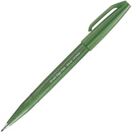 Pentel Brush Sing Fırça Uçlu Kaligrafi Kalemi Olive Green (10 Lu Paket) Ses15C-D2X