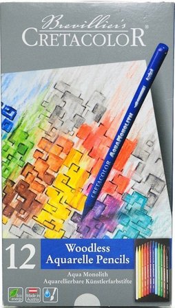 Cretacolor Aqua Monolith Ağaçsız Sulandırılabilir Boya Kalemi Seti 12 Renk Metal Kutu 25012