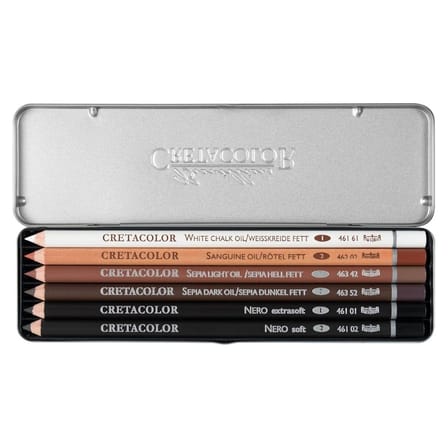 Cretacolor Oil Pencils Drawing Set Yağlı Çizim Kalemleri 6 Renk Metal Kutu 40007