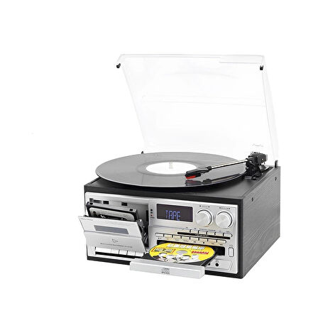 Knstar KN-110 Bluetooth Kumandalı Cdli Kaset USB Radyo 33-45-78 Plaklar Çalar Pikap