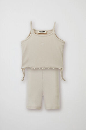 Ekru Fitilli Askılı Bluz - Mini Şort