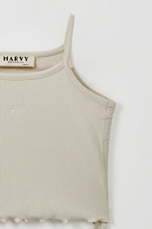 Ekru Fitilli Askılı Bluz - Mini Şort