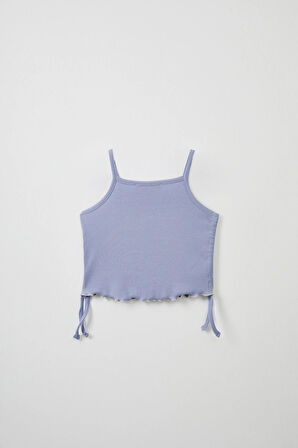 Mavi Fitilli Askılı Bluz - Mini Şort