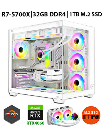 Zeiron Mirage X32 Pro White Ryzen 7 5700X 32GB Ram 1tb M.2 Nvme SSD 8gb RTX4060 Sıvı Soğutmalı Oyuncu Bilgisayarı