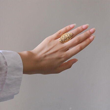 Çelik Yüzük Kadın Altın Kaplama Hint Model YZK-471