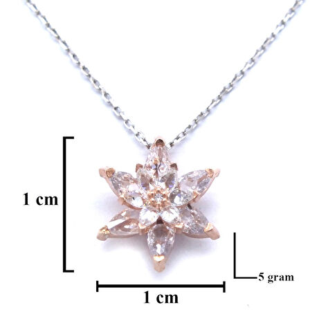 Beyaz Zirkon Taşlı Çiçek Model Rose Gümüş Kolye GK-262