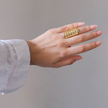 Çelik Yüzük Altın Kaplama Dorikalı Kaburga YZK-480