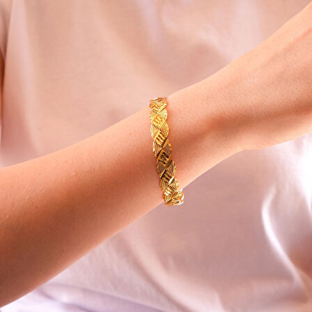 Altın Kaplama Lazerli Örgü Model 1.2 cm İmitasyon Bilezik BLZ-3097