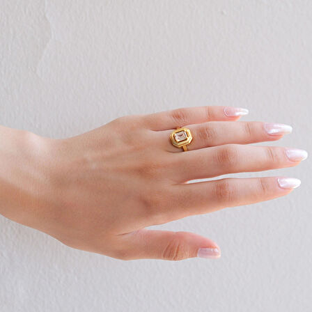 Altın Kaplama Zirkon Taşlı Baget Yüzük YZK-454