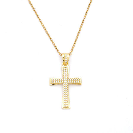 Çelik Kolye Kadın Altın Kaplama Haç Model KLY-630