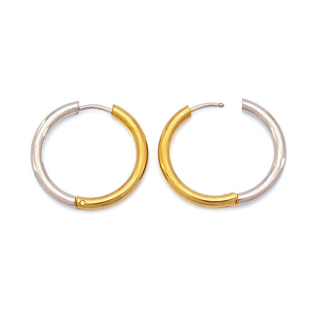 Çelik Halka Küpe Altın Kapalma Detaylı UNK-822