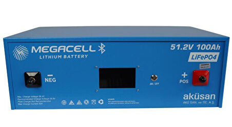 Megacell 51,2V 100Ah LiFePO4 Lityum Demir Fosfat Akü(Bluetooth)