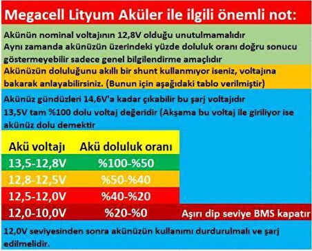 Megacell 12.8V 200Ah LiFePO4 Lityum Demir Fosfat Akü