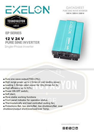 Teknovayon Arge Exelon 24 V 2000W Tam Sinüs inverter