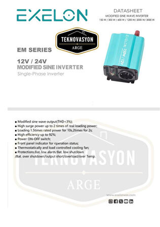 Teknovasyon Arge Exelon 12 V 150W Modifiye Sinüs inverter