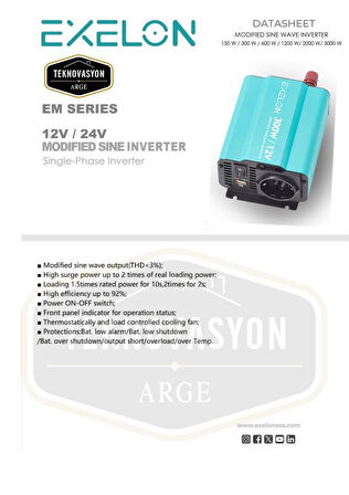 Teknovasyon Arge Exelon 12 V 300W Modifiye Sinüs inverter