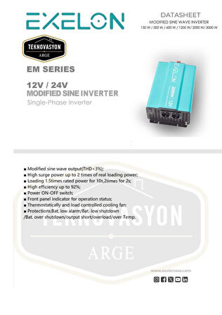 Teknovasyon Arge Exelon 12 V 3000W Modifiye Sinüs inverter