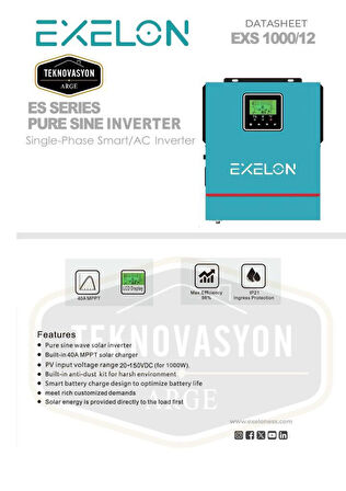 Teknovasyon Arge Exelon 1000W 12V MPPT 40A Akıllı invertör