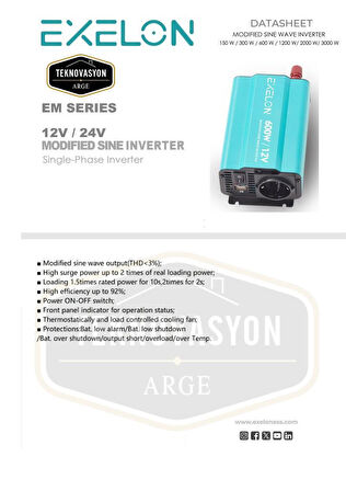 Tekovasyon Arge Exelon 12 V 600 W Modifiye Sinüs inverter