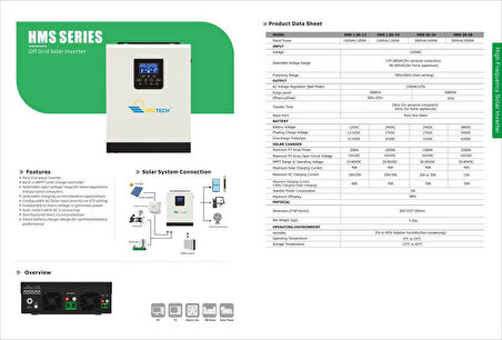 Uretech 3KVA 2400 Watt 24V Tam Sinüs Akıllı MPPT 40A İnverter