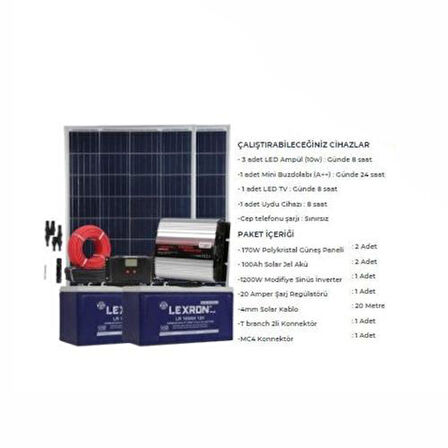 Mini Bağ Evi Solar Paketi 1200w Inverter 170w Güneş Paneli Paket 2