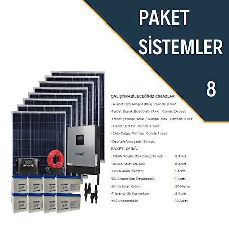 Güneş Enerjisi Bağ Evi Solar Paketi 5KVA Akıllı İnverter 410W Güneş Paneli 100Ah Jel Akü