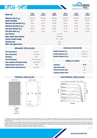 Tommatech 595 Watt Perc Monokristal Half Cut Güneş Paneli TT590