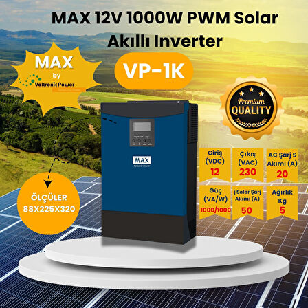 Solar A Enerji  MAX 12V 1000W PWM Solar Akıllı Inverter VP-1K