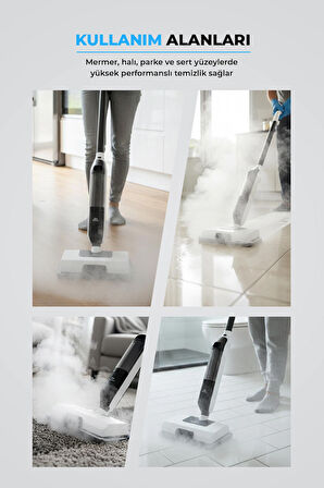 PiranTech CB702 Buharlı Mop | 1250W Güç | 180° Dönebilen Başlık | Halı ve Sert Zemin Temizleyici