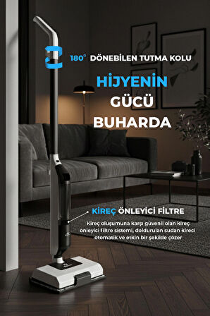 PiranTech CB702 Buharlı Mop | 1250W Güç | 180° Dönebilen Başlık | Halı ve Sert Zemin Temizleyici