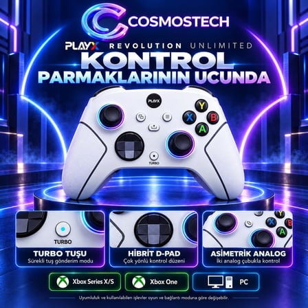 Cosmostech Play X Revolution Unlimited CS-081 2.4G Kablosuz Oyun Kolu – Xbox Series X/S Xbox One PC Uyumlu Wireless Gamepad Beyaz